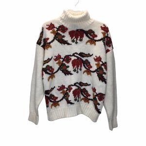 Wool Blend ChunkySweater Women Large Turtleneck Fall Motif Pullover Long Sleeve